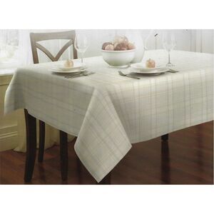 Venice Plaid Laminated Fabric Tablecloth Beige Wipes Clean Resists‎ Stain 60x84"
